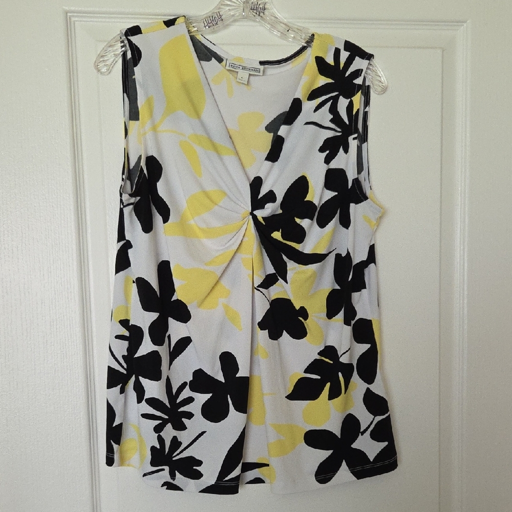 Dana Buchman Black and Yellow Sleeveless Wrap Top